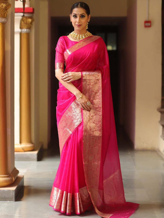 EXCLUSIVE SOLID KORA ORGANZA SAREE