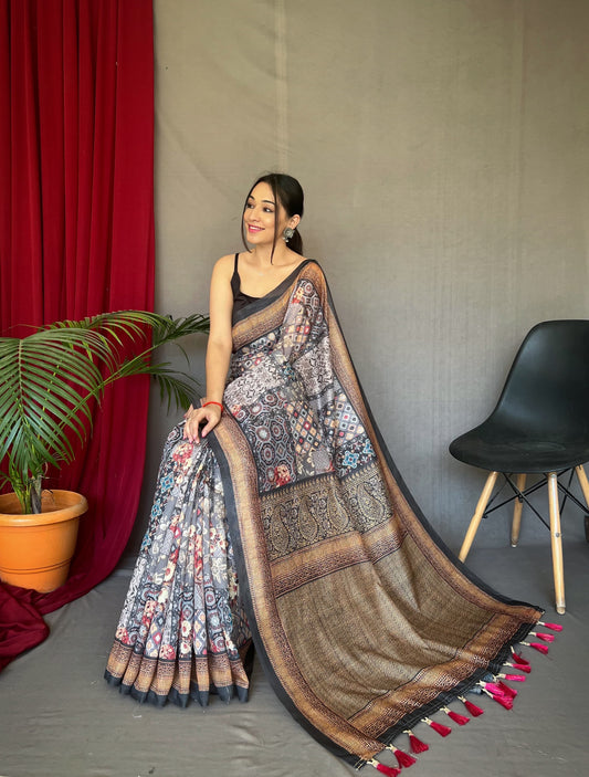 Beautiful Cotton Sarees with Kashmiri Digital Print