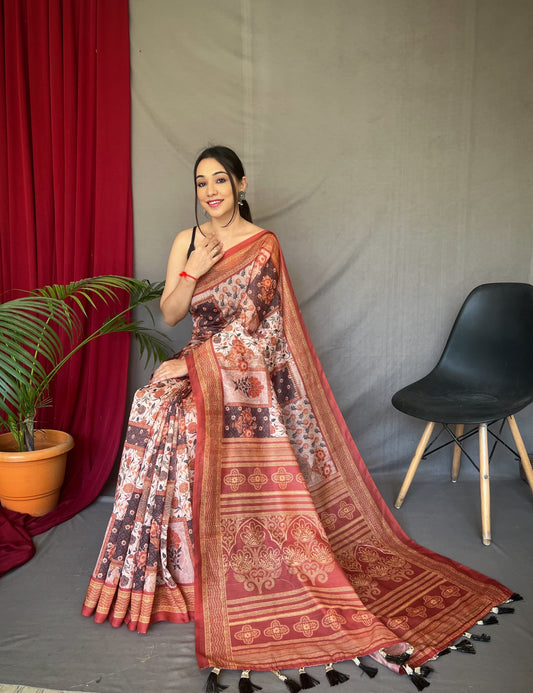 Beautiful Cotton Sarees with Kashmiri Digital Print