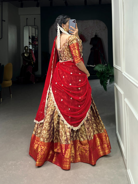 Stunning Zari Adorned Jacquard Silk Lehenga