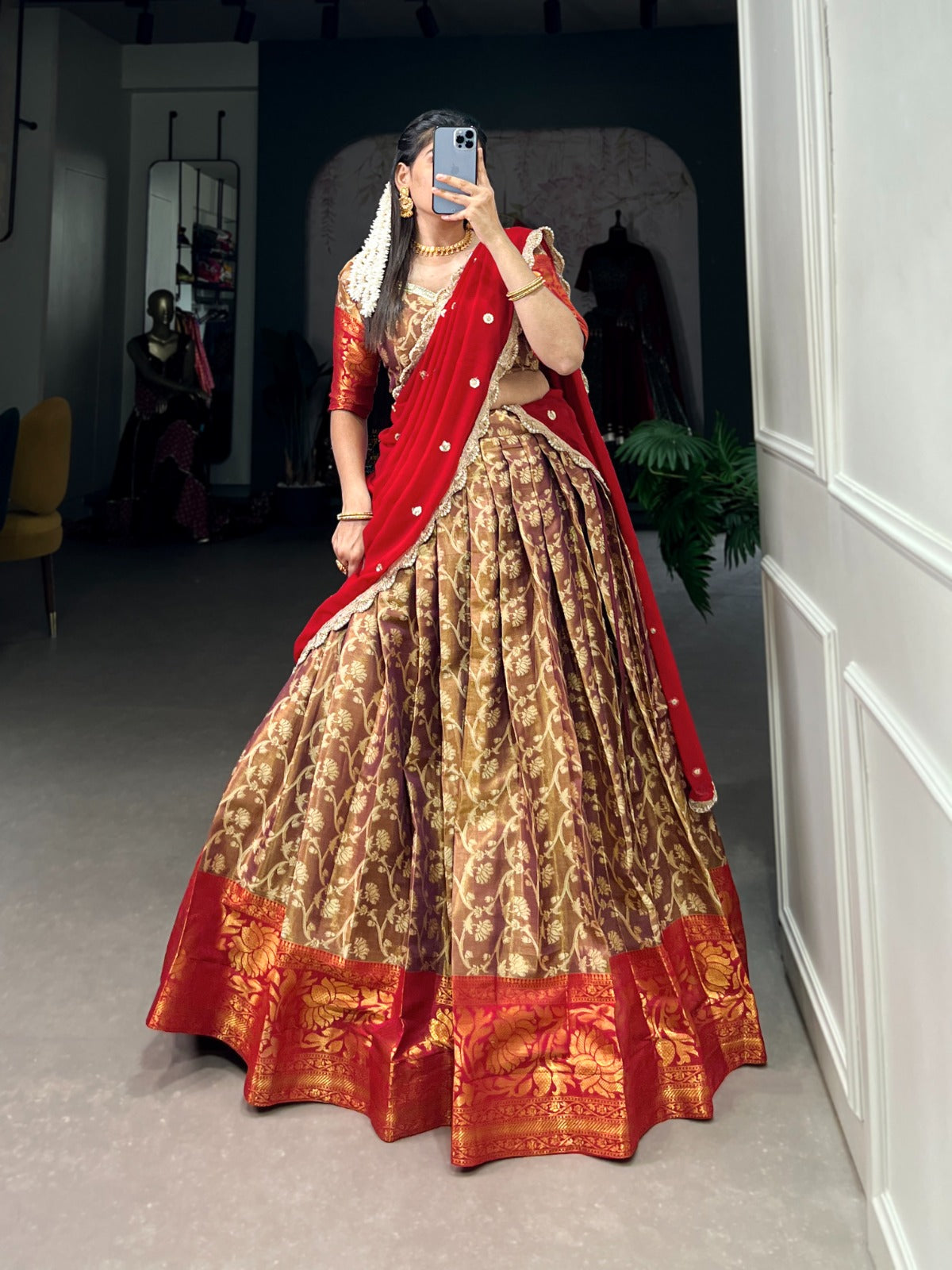 Stunning Zari Adorned Jacquard Silk Lehenga