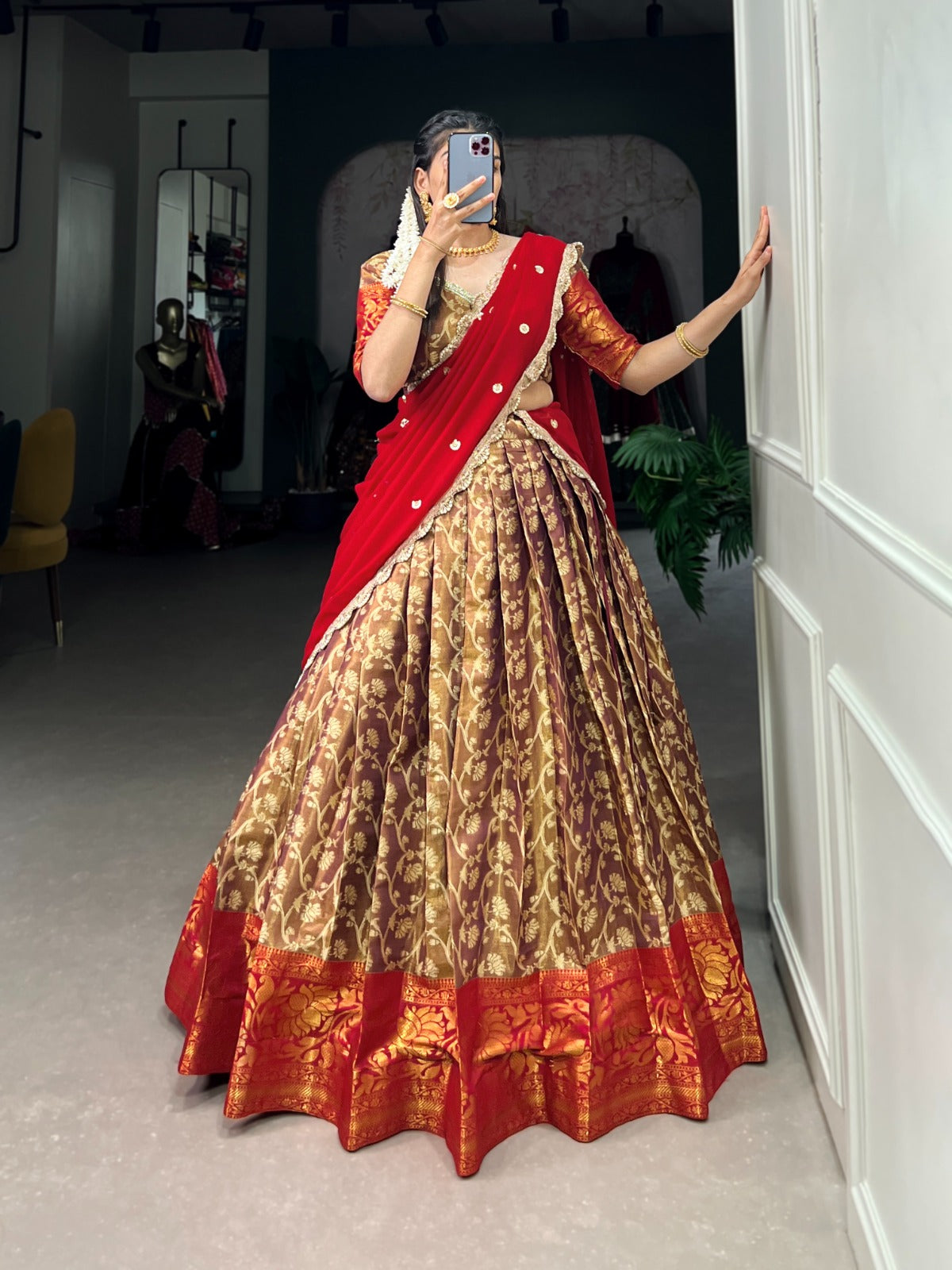 Stunning Zari Adorned Jacquard Silk Lehenga