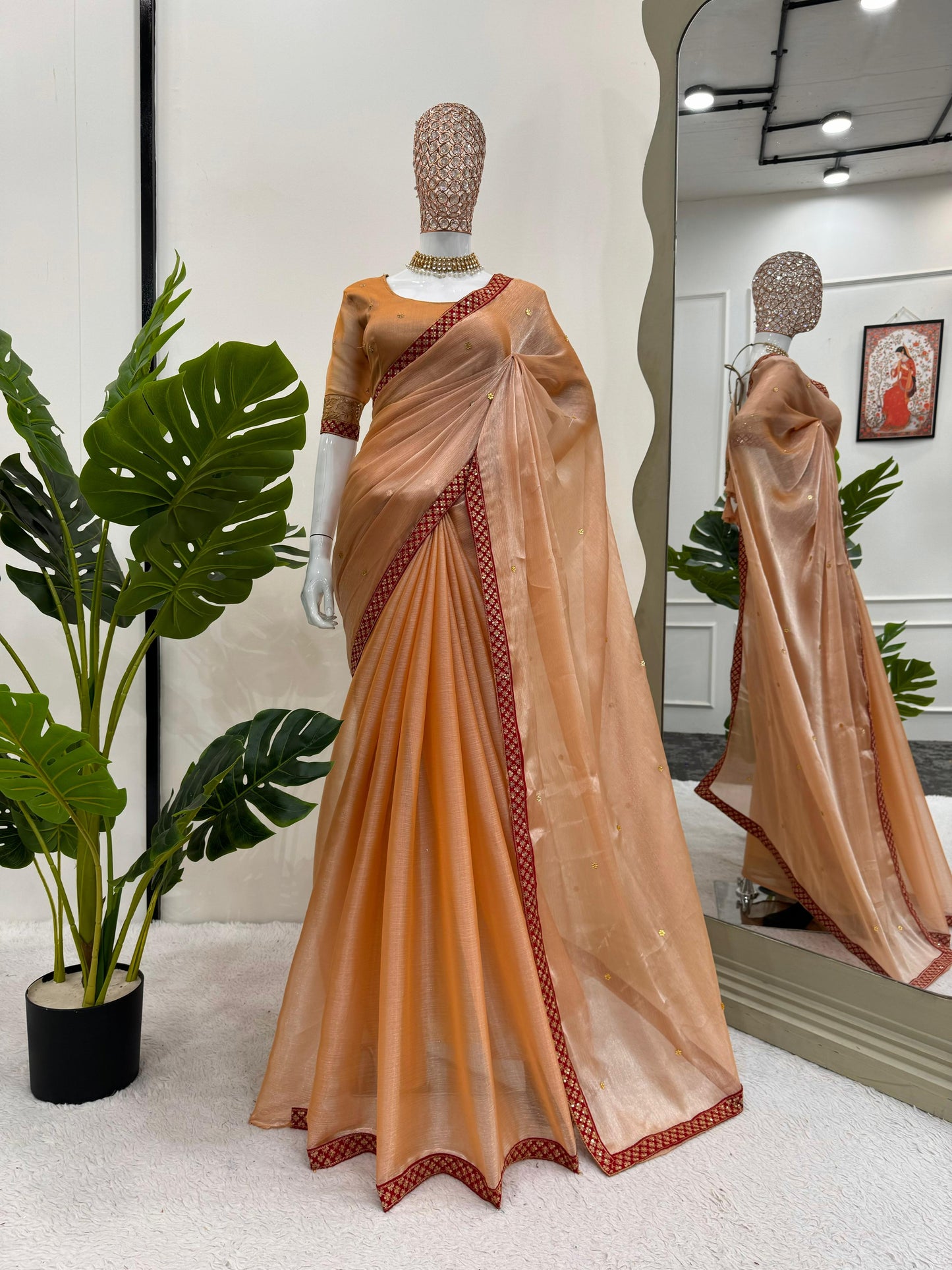 Beautiful Designer Saree on Burberry silk Fabric