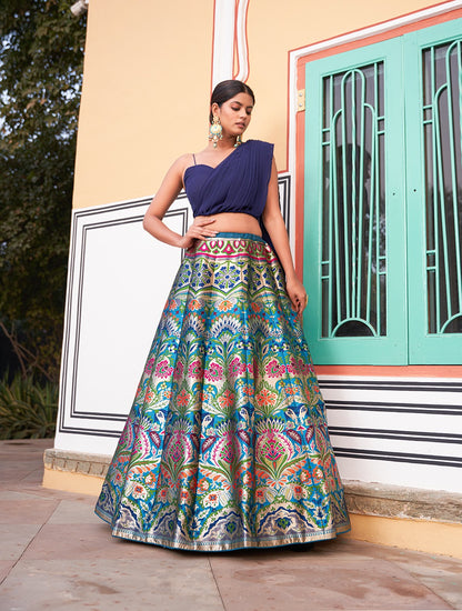 Lehenga Choli: Ethereal Banarasi Lehenga with Zari Weaving Work and Georgette Blouse