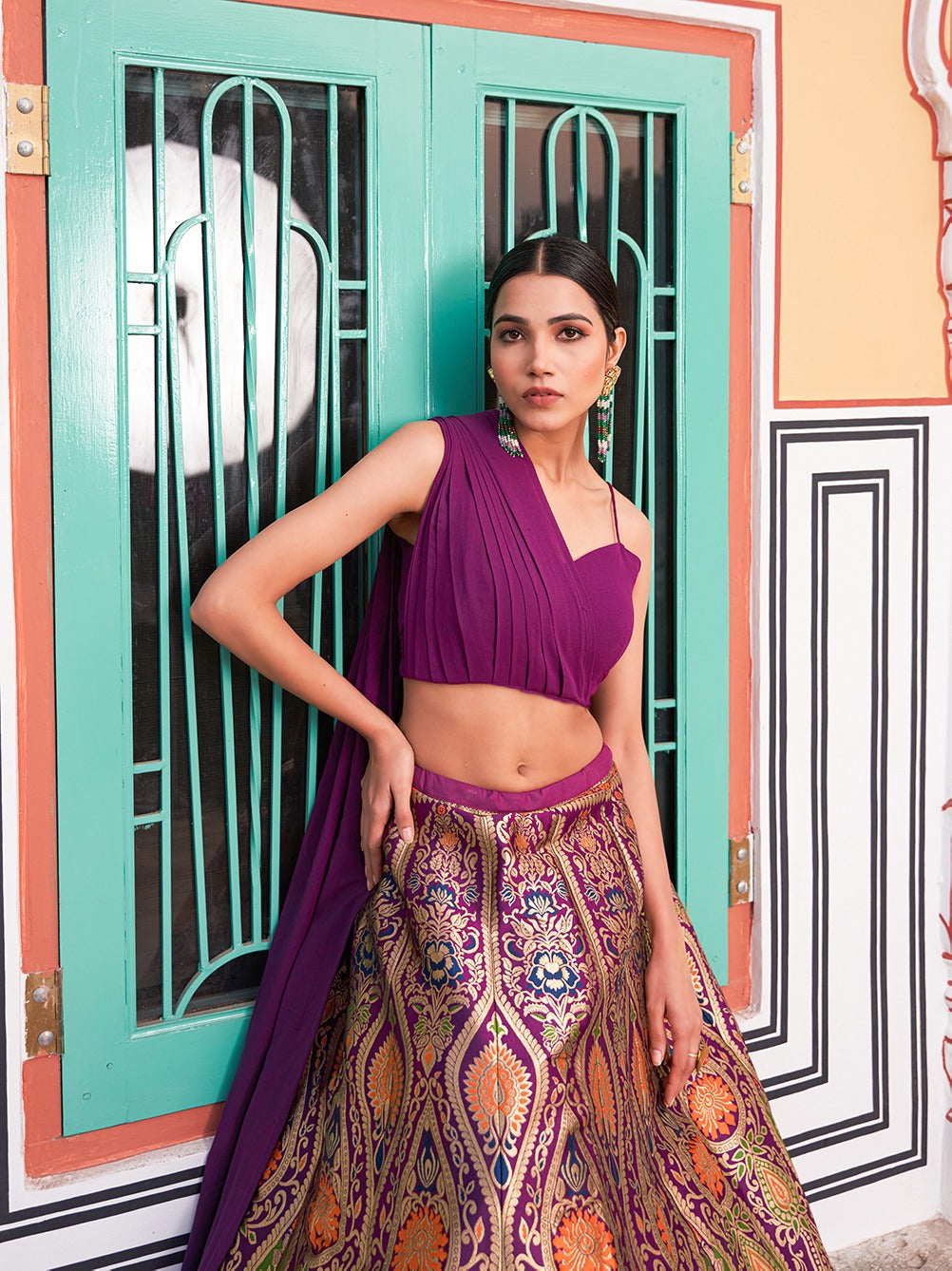 Lehenga Choli: Ethereal Banarasi Lehenga with Zari Weaving Work and Georgette Blouse