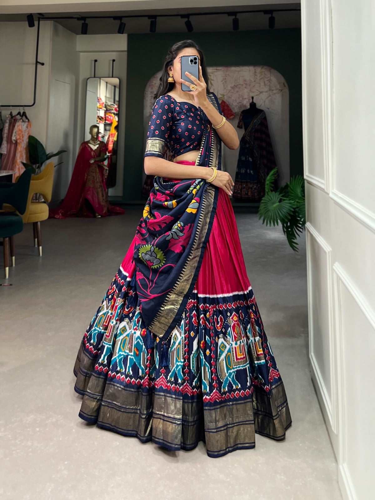 Sophisticated Dola Silk Lehenga Choli with Traditional Patola Prints