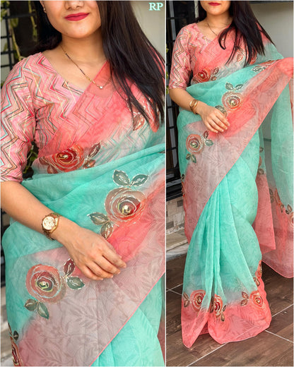 Dreamy Pastel Shades Lightweight Saree with Designer Blouse