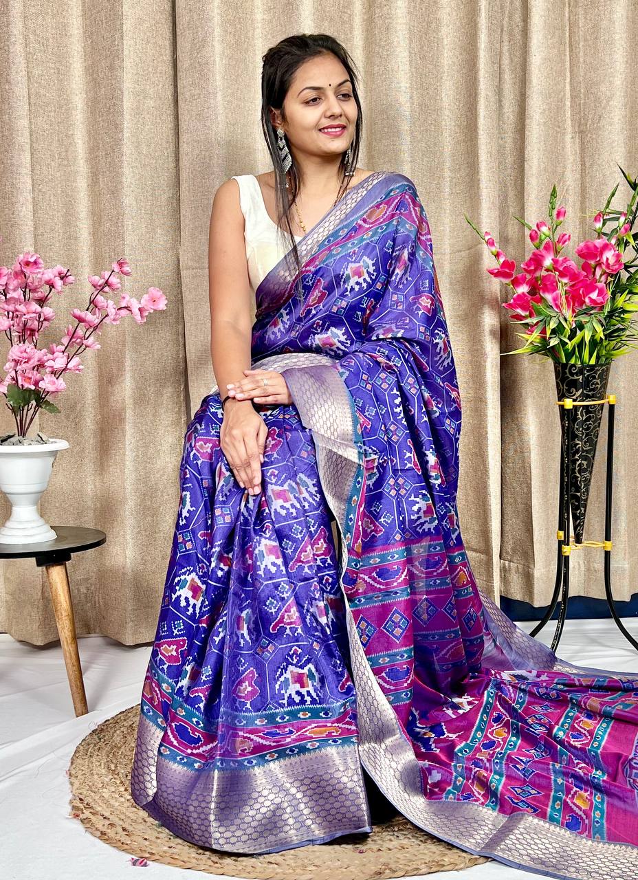 New Collection: Super Dola Silk Saree with Monopoly Acid Print and Jacquard Border