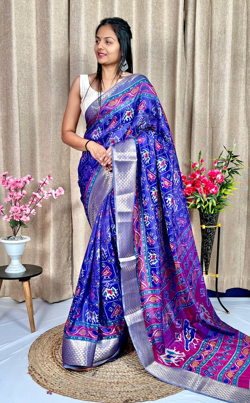 New Collection: Super Dola Silk Saree with Monopoly Acid Print and Jacquard Border