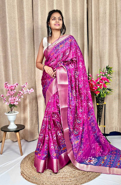 New Collection: Super Dola Silk Saree with Monopoly Acid Print and Jacquard Border