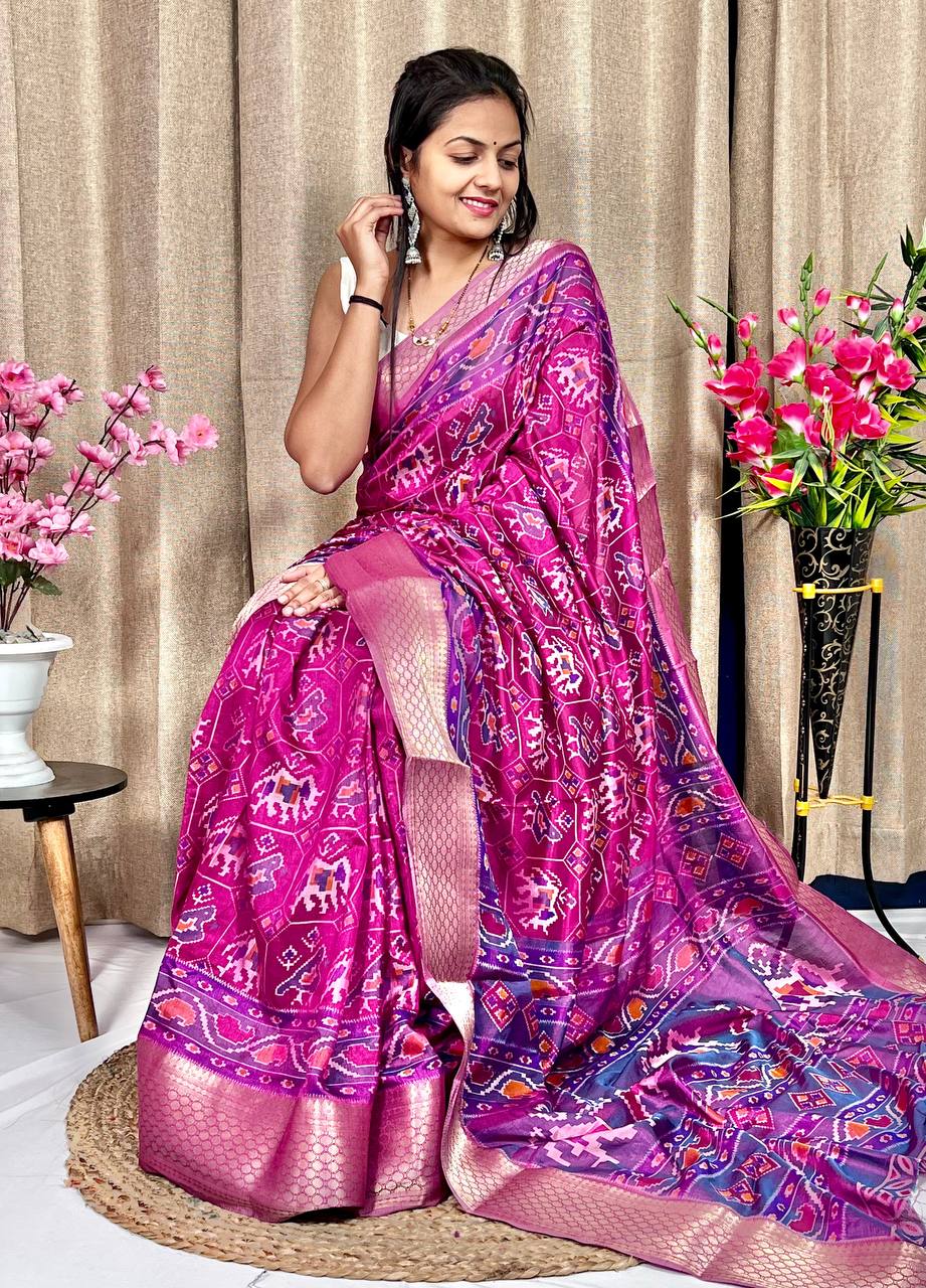 New Collection: Super Dola Silk Saree with Monopoly Acid Print and Jacquard Border