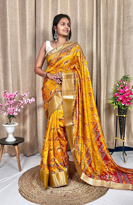 New Collection: Super Dola Silk Saree with Monopoly Acid Print and Jacquard Border